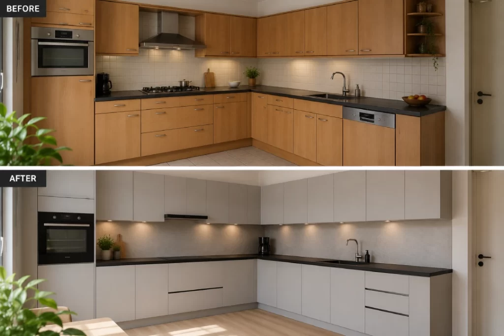 Keukenrenovatie before en after foto